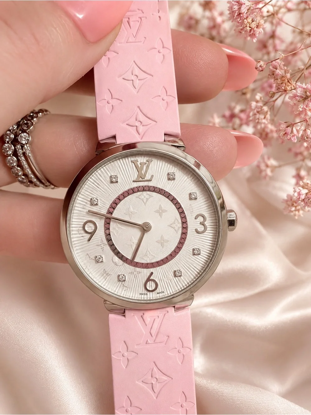 Louis Vuitton Tambour PM Pink Monogram Watch | Like New | Swiss Made | Rare